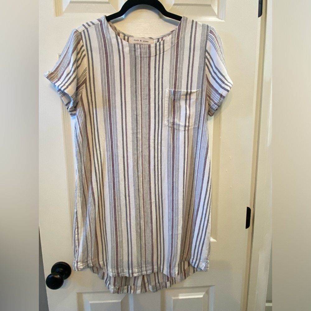 cloth & stone- stripped linen blend dress